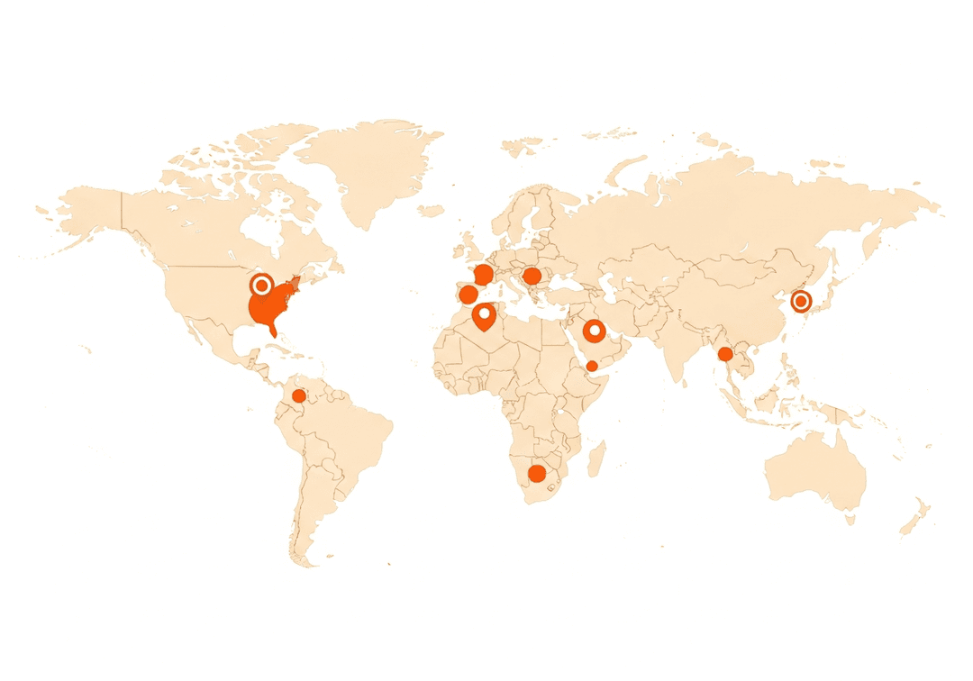 World map showing key sourcing hotspots in Mexico, Philippines, Brazil, US and China