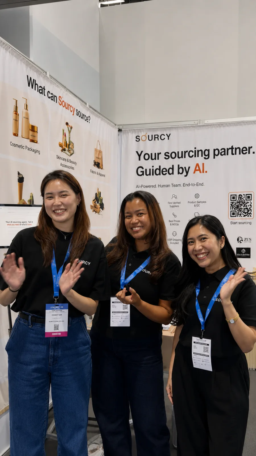 The Sourcy team welcoming visitors at an industry exhibition